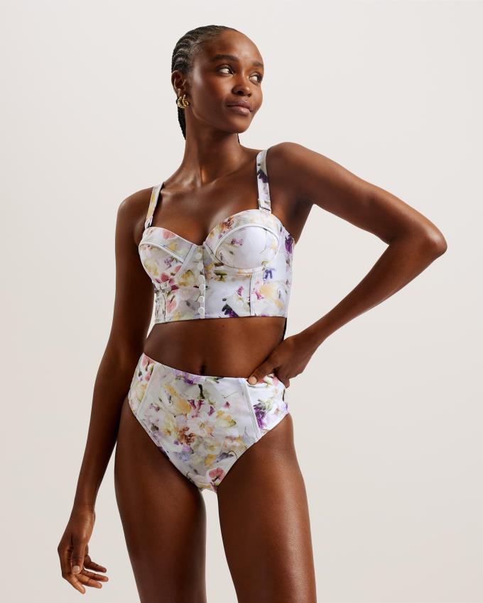 Vetement de Bain Ted Baker Floral Longline Underwired Bikini Top Blanche Femme | OGM-07588312